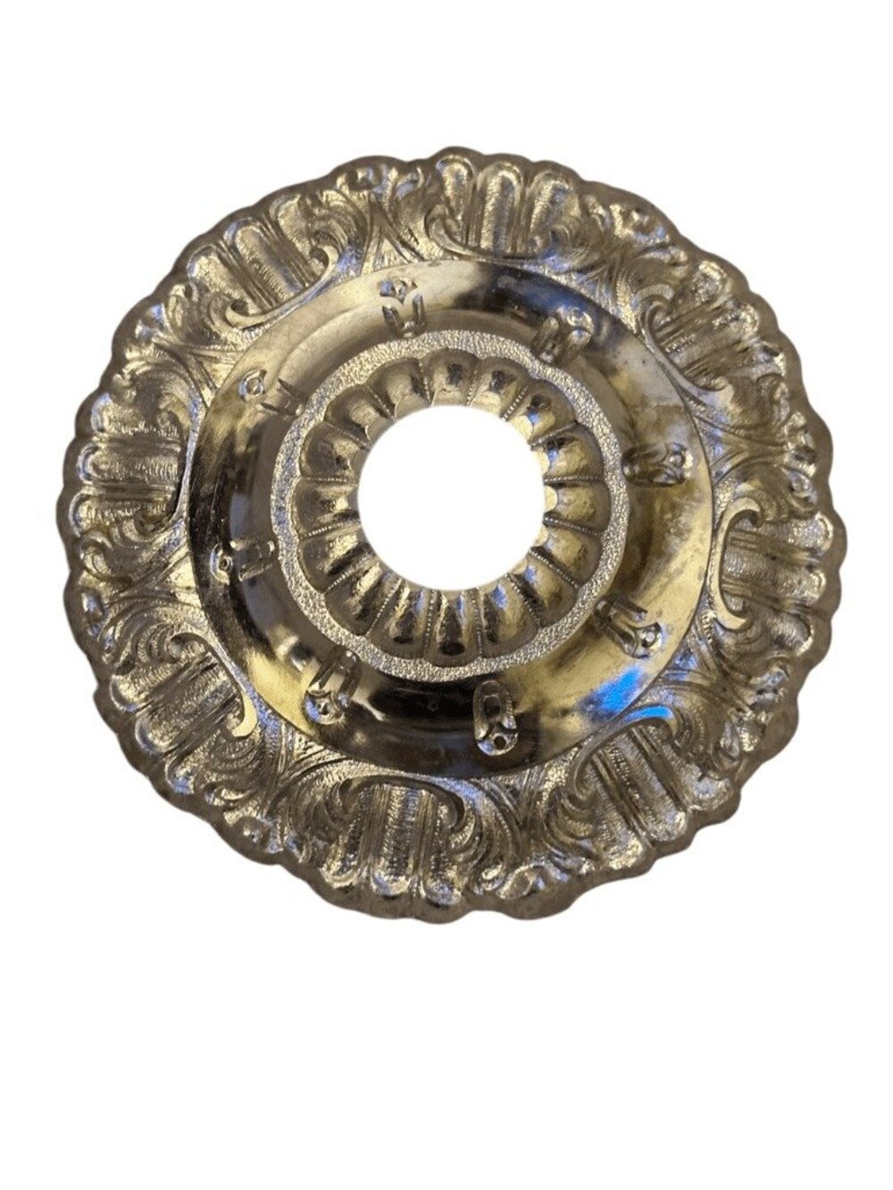 Antique Baroque Style Ornate Metal Silver Plating Ceiling Light Canopy